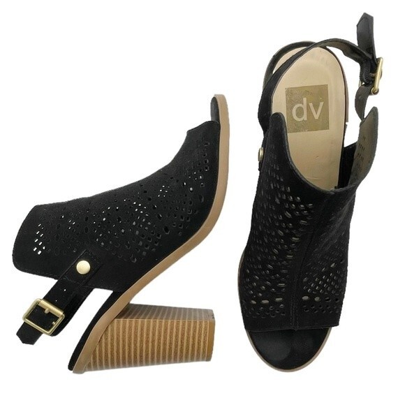 DV Dolce Vita Kassi Black Suede Slingback Peep Toe Block Heel Sandal Size 7 - Picture 4 of 16